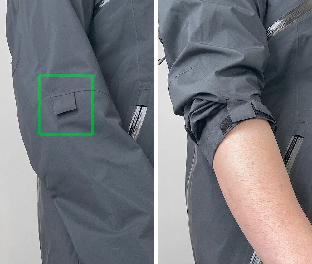SLEEVES HITCH TAB –––

Mảng khoá dán hay xuất hiện ở phần khuỷu tay của một số thiết kế. Công dụng là để người dùng có thể giữ tay áo cố định vị trí khi họ “xắn” tay áo lên